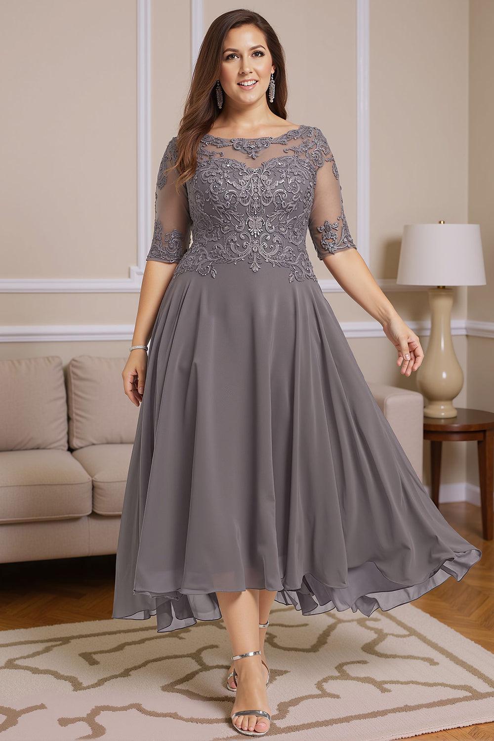 Dreamyannie Dusk Boat Neck A Line Ankle Length Mother Of The Bride Dress With Lace