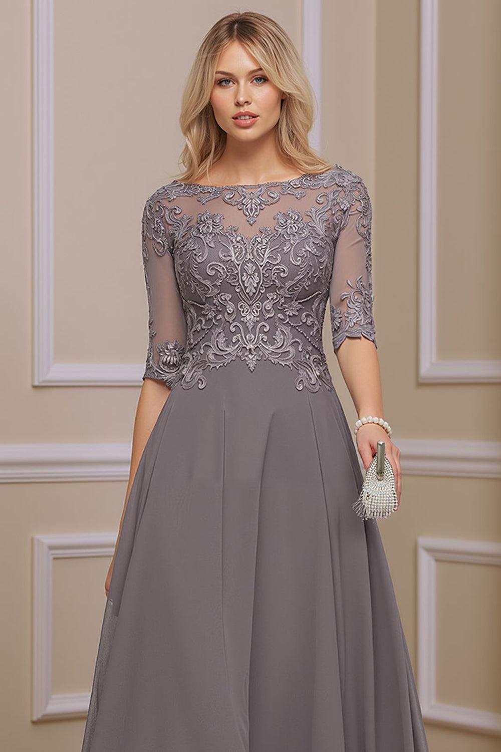 Dreamyannie Dusk Boat Neck A Line Ankle Length Mother Of The Bride Dress With Lace