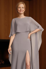 Dreamyannie Dusk Chiffon Sheath Floor Length Mother Of The Bride Dress With Slit