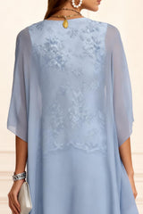 Dreamyannie Dusty Blue Chiffon Appliqued 3 Piece Mother Of The Bride Pant Suits With Jacket