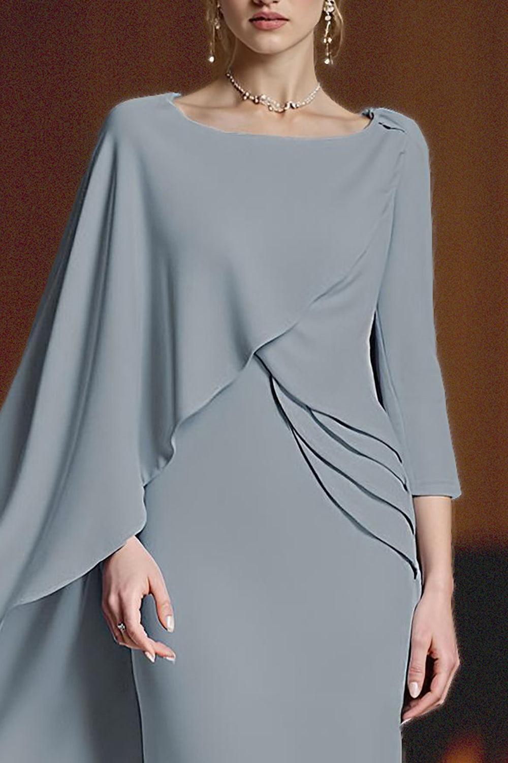 Dreamyannie Dusty Blue Chiffon Sheath Floor Length Mother Of The Bride Dress