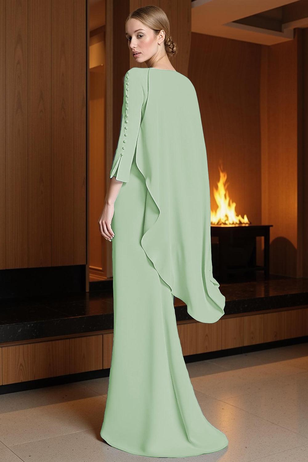 Dreamyannie Dusty Blue Chiffon Sheath Floor Length Mother Of The Bride Dress