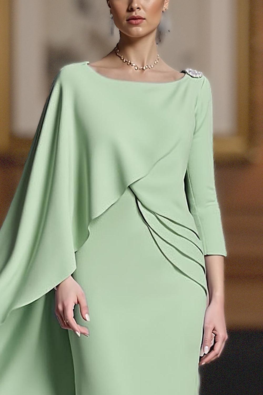 Dreamyannie Dusty Blue Chiffon Sheath Floor Length Mother Of The Bride Dress