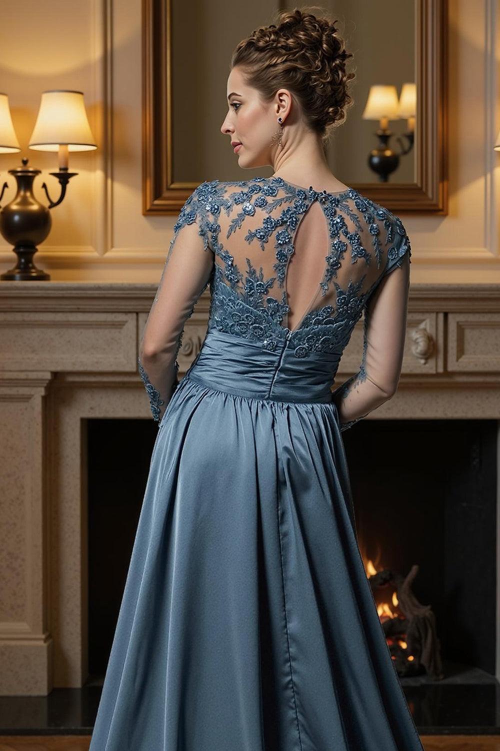 Dreamyannie Dusty Blue Mermaid Lace Floor Length Mother Of The Bride Dress With Cape