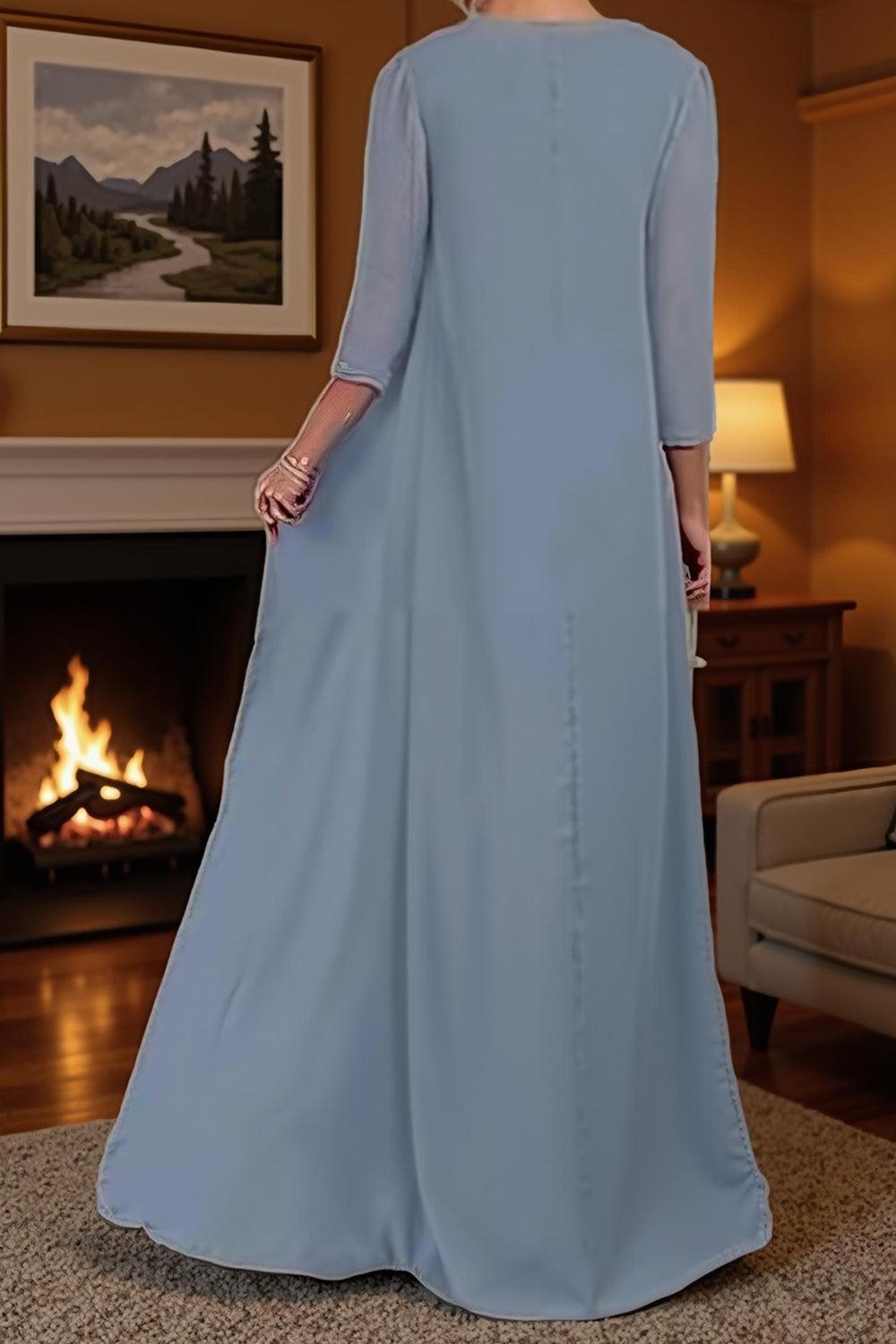 Dreamyannie Dusty Blue Sheath Floor Length 2 Piece Mother Of The Bride Dress With Jacket
