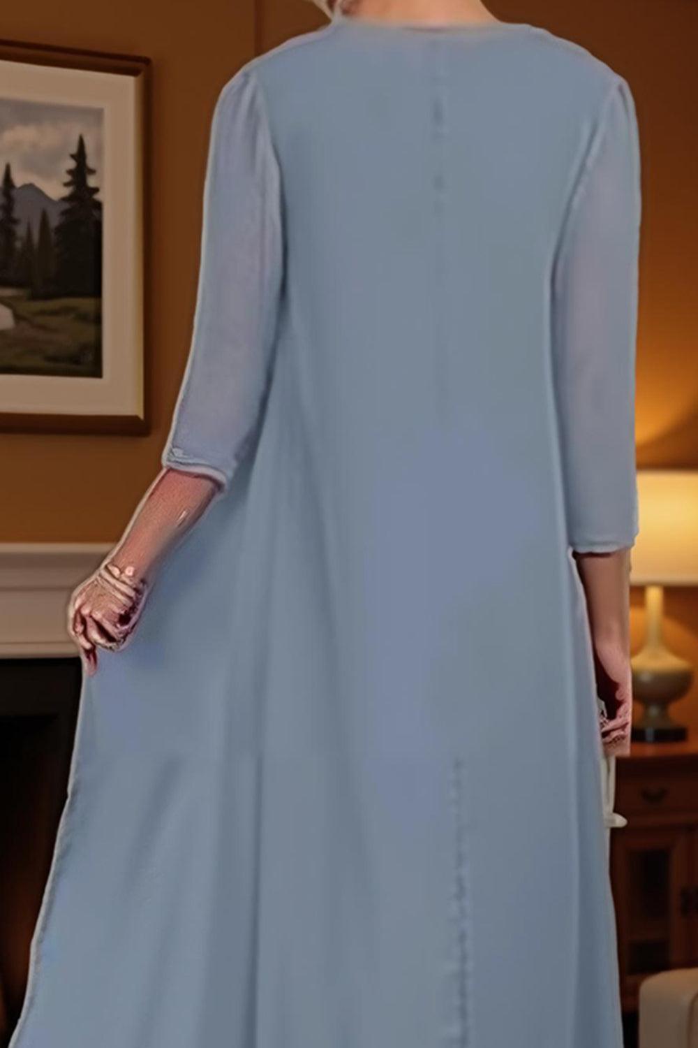 Dreamyannie Dusty Blue Sheath Floor Length 2 Piece Mother Of The Bride Dress With Jacket