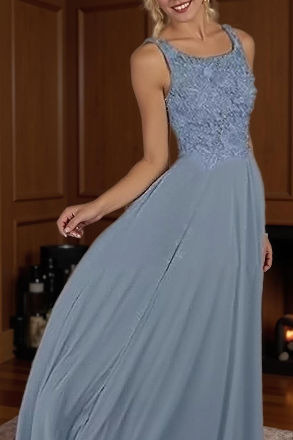 Dreamyannie Dusty Blue Sheath Floor Length 2 Piece Mother Of The Bride Dress With Jacket