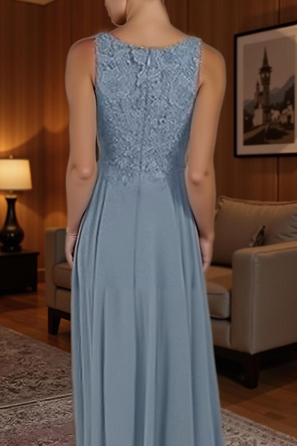 Dreamyannie Dusty Blue Sheath Floor Length 2 Piece Mother Of The Bride Dress With Jacket