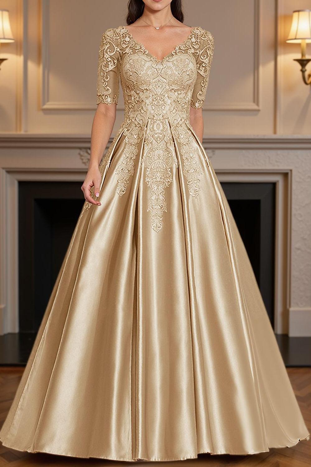Dreamyannie Dusty Blue V Neck A Line Floor Length Mother Of The Bride Dress With Lace
