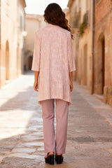 Dreamyannie Dusty Rose 3/4 Sleeves 3 Piece Mother Of The Bride Pant Suits With Jacket