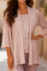 Dreamyannie Dusty Rose 3/4 Sleeves 3 Piece Mother Of The Bride Pant Suits With Jacket