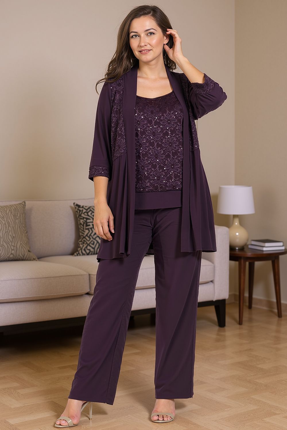 Dreamyannie Dusty Rose Floral Chiffon 3 Piece Mother Of The Bride Pant Suits With Jacket