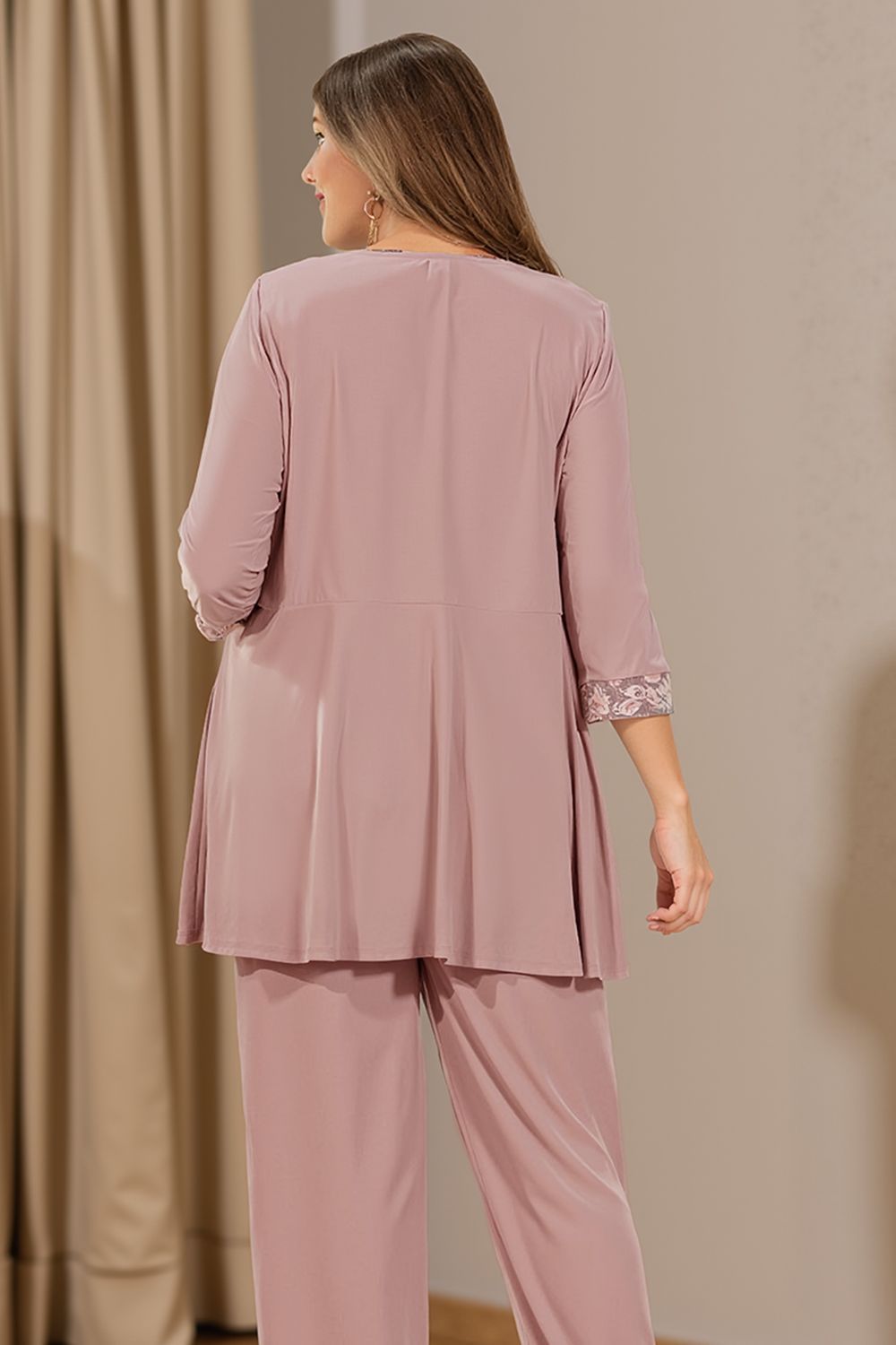 Dreamyannie Dusty Rose Floral Chiffon 3 Piece Mother Of The Bride Pant Suits With Jacket
