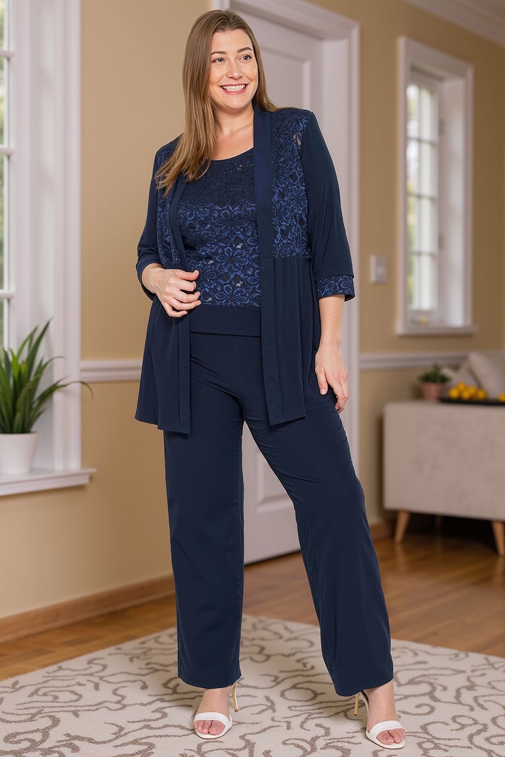 Dreamyannie Dusty Rose Floral Chiffon 3 Piece Mother Of The Bride Pant Suits With Jacket