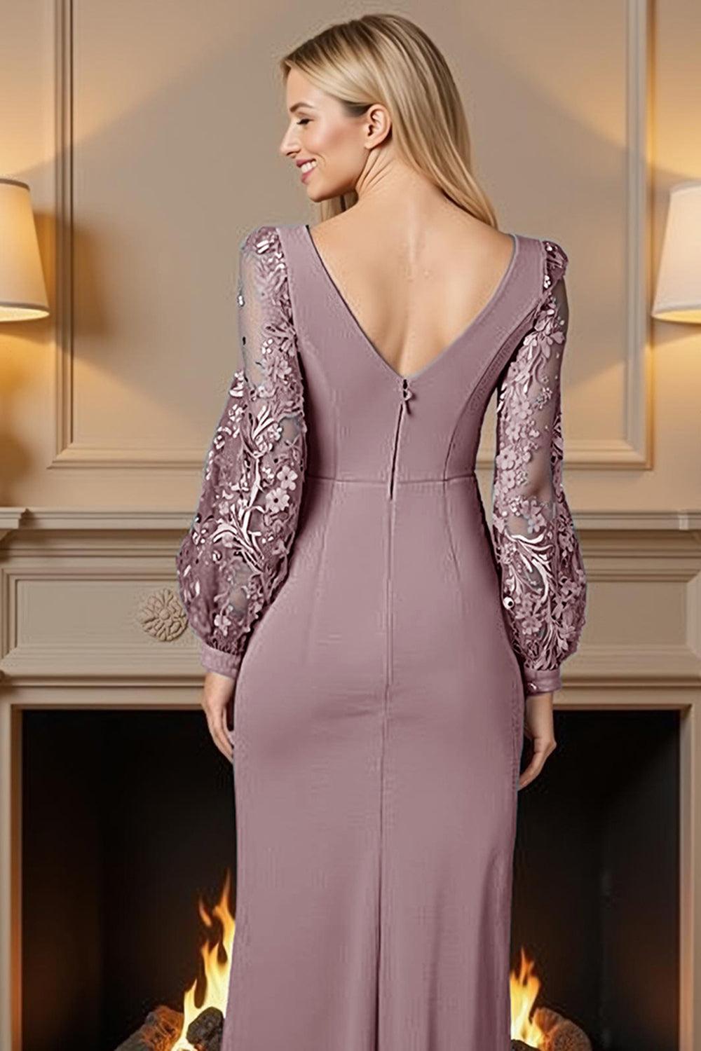 Dreamyannie Dusty Rose Floral Mermaid Floor Length Mother Of The Bride Dress With Lace