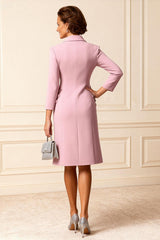 Dreamyannie Dusty Rose Floral Notched Lapel 2 Piece Knee Length Mother Of The Bride Dress