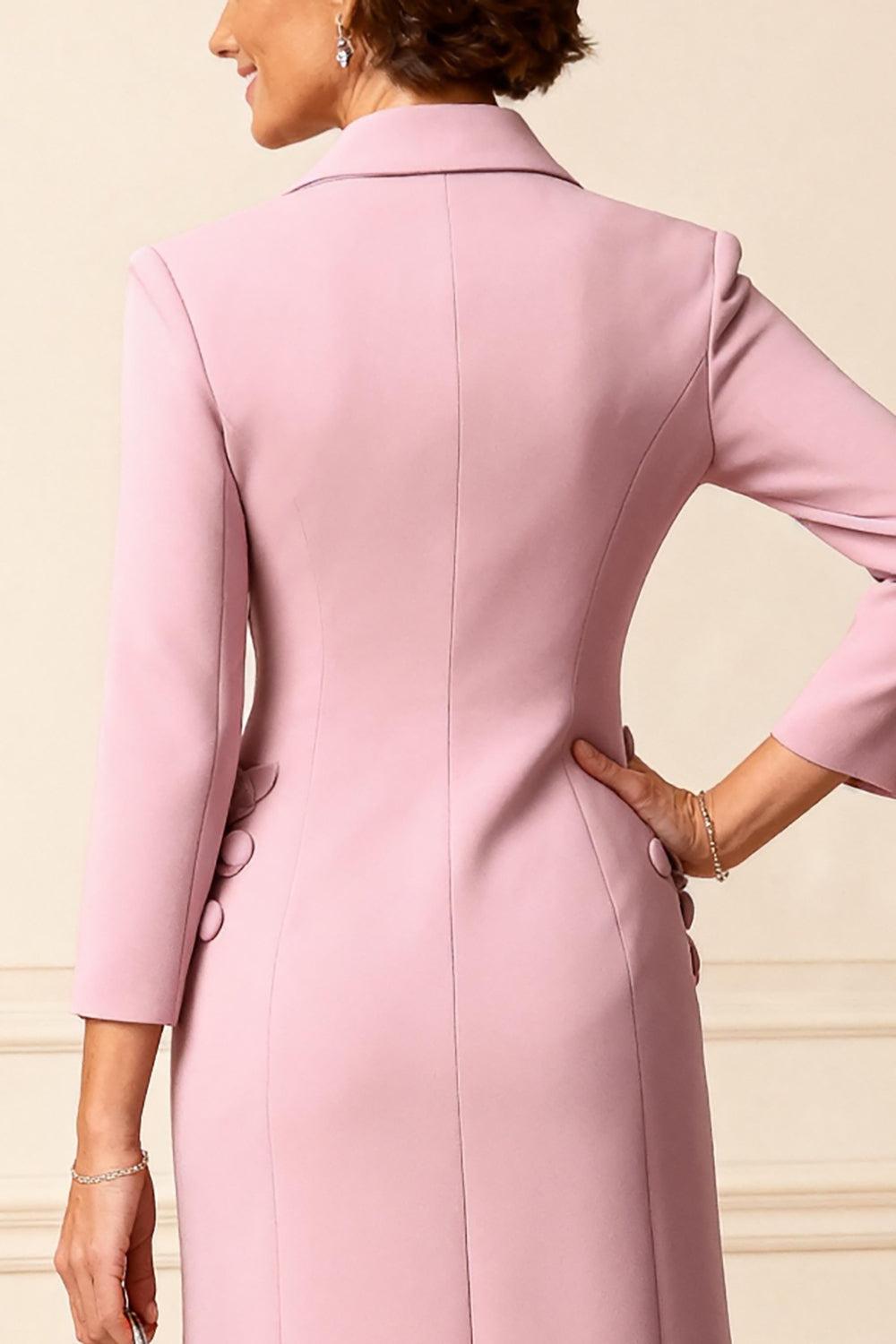 Dreamyannie Dusty Rose Floral Notched Lapel 2 Piece Knee Length Mother Of The Bride Dress
