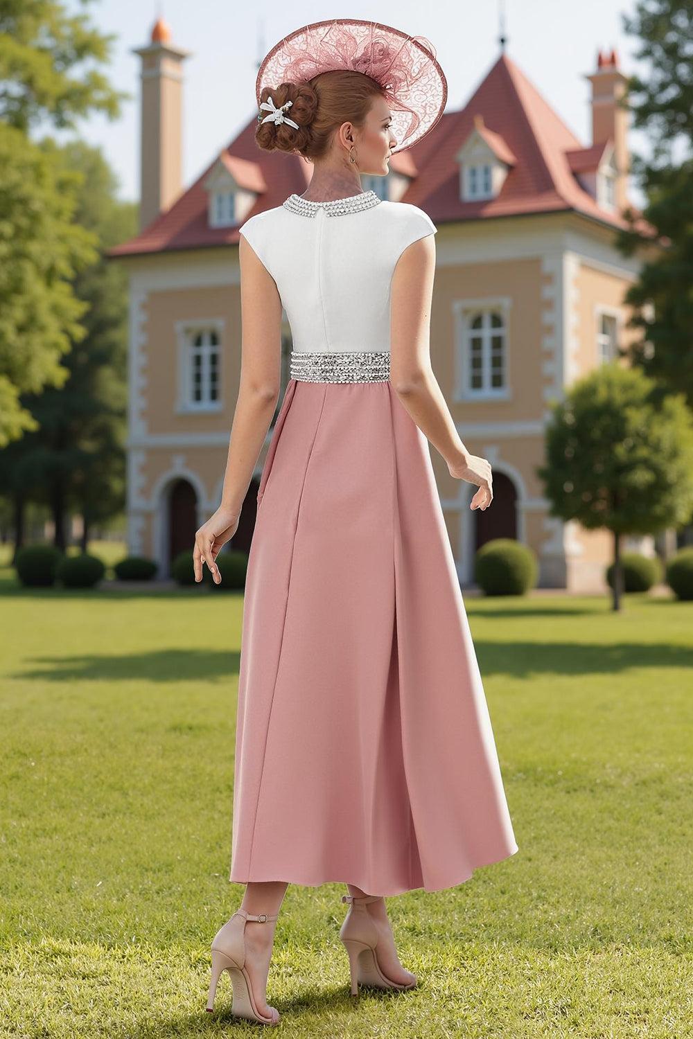 Dreamyannie Dusty Rose Mermaid Beaded Tea Length Mother Of The Bride Dress With Cape