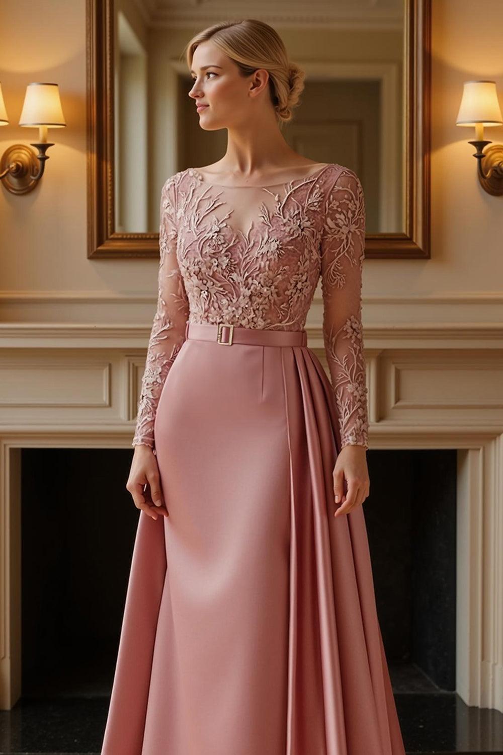 Dreamyannie Dusty Rose Sheath Satin Floor Length Mother Of The Bride Dress With Cape