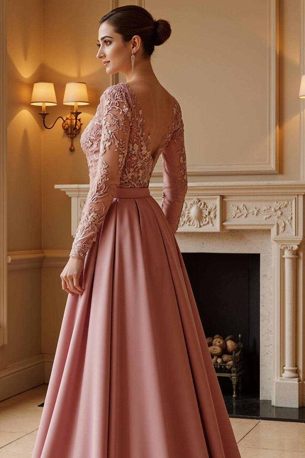 Dreamyannie Dusty Rose Sheath Satin Floor Length Mother Of The Bride Dress With Cape