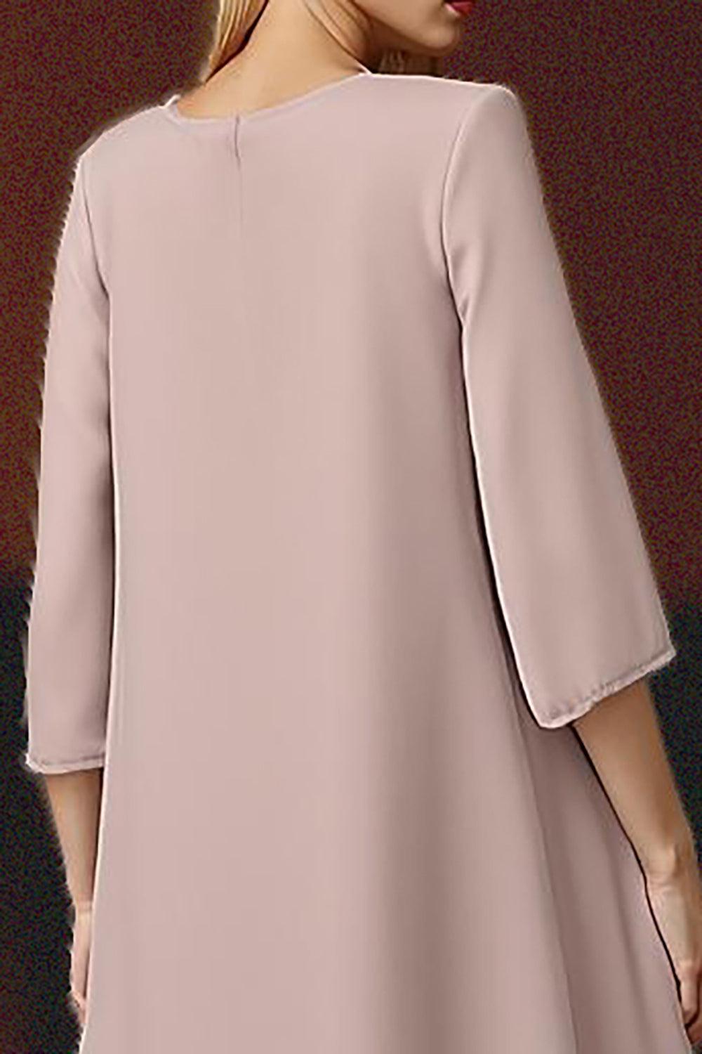 Dreamyannie Dusty Rose V Neck Chiffon 3 Piece Mother Of The Bride Pant Suits With Jacket