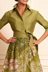 Dreamyannie Dusty Sage A Line Embroidered Floor Length Mother Of The Bride Dress With Bow