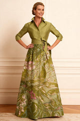 Dreamyannie Dusty Sage A Line Embroidered Floor Length Mother Of The Bride Dress With Bow