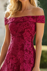 Dreamyannie Elegant Burgundy Wedding Guest Dress Off The Shoulder Prom Dress With Lace