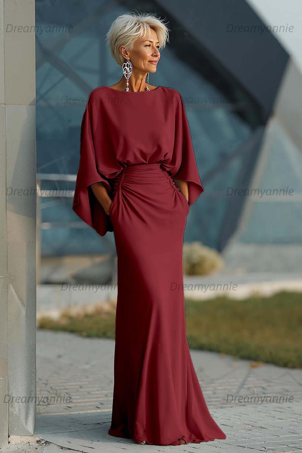 Dreamyannie Elegant Navy Satin Mermaid Backless Long Mother Of The Bride Dress With Pockets