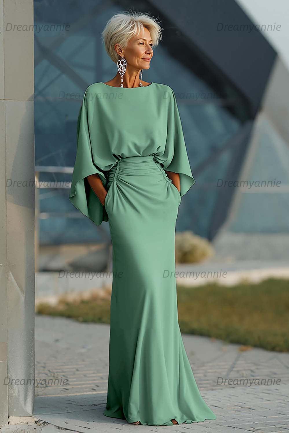 Dreamyannie Elegant Navy Satin Mermaid Backless Long Mother Of The Bride Dress With Pockets