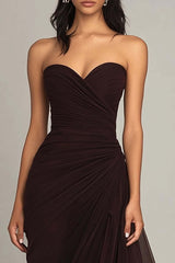 Dreamyannie Elegant Sweetheart Ruched Dark Brown Long Formal Dress With Ruffles