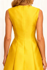 Dreamyannie Elegant Yellow Satin A Line Tea Length Mother Of The Bride Dress