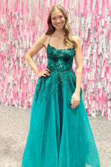 Dreamyannie Emerald Green Prom Dress A Line Corset Evening Dress