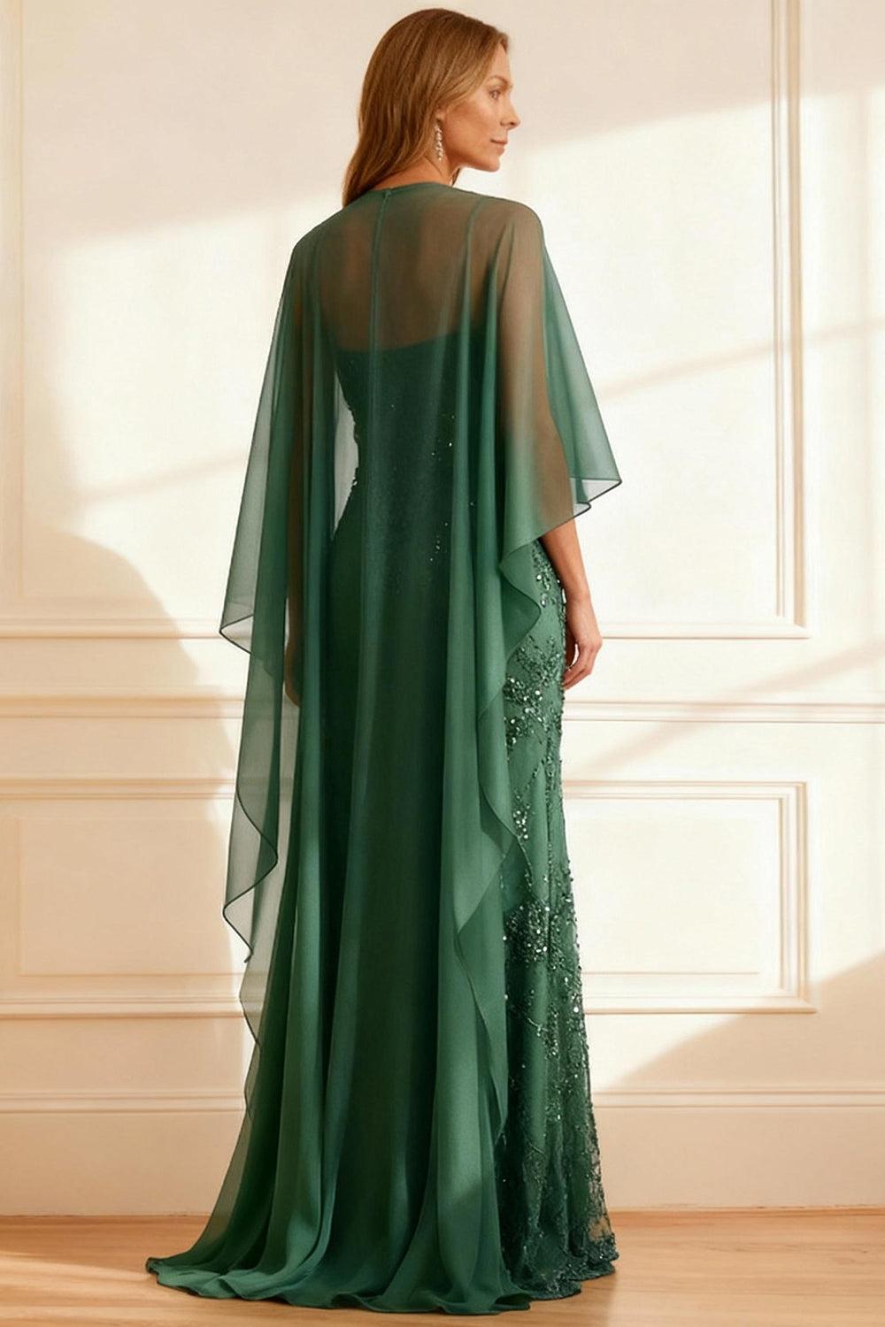 Dreamyannie Eucalyptus Mermaid Lace Floor Length Mother Of The Bride Dress With Cape