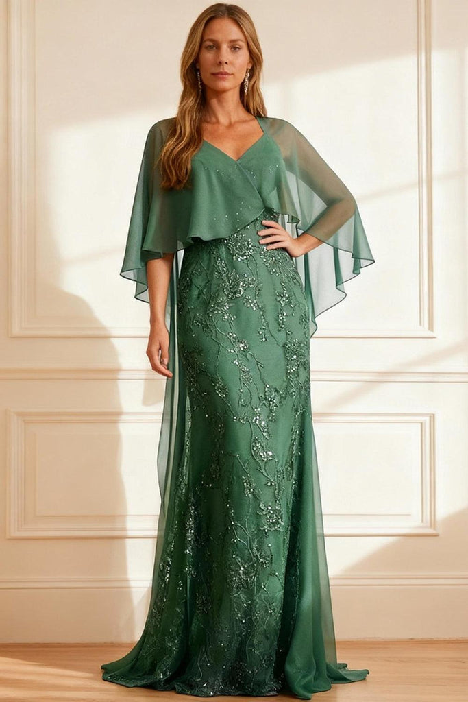 Dreamyannie UK Eucalyptus Mermaid Lace Floor Length Mother Of The Bride Dress With Cape