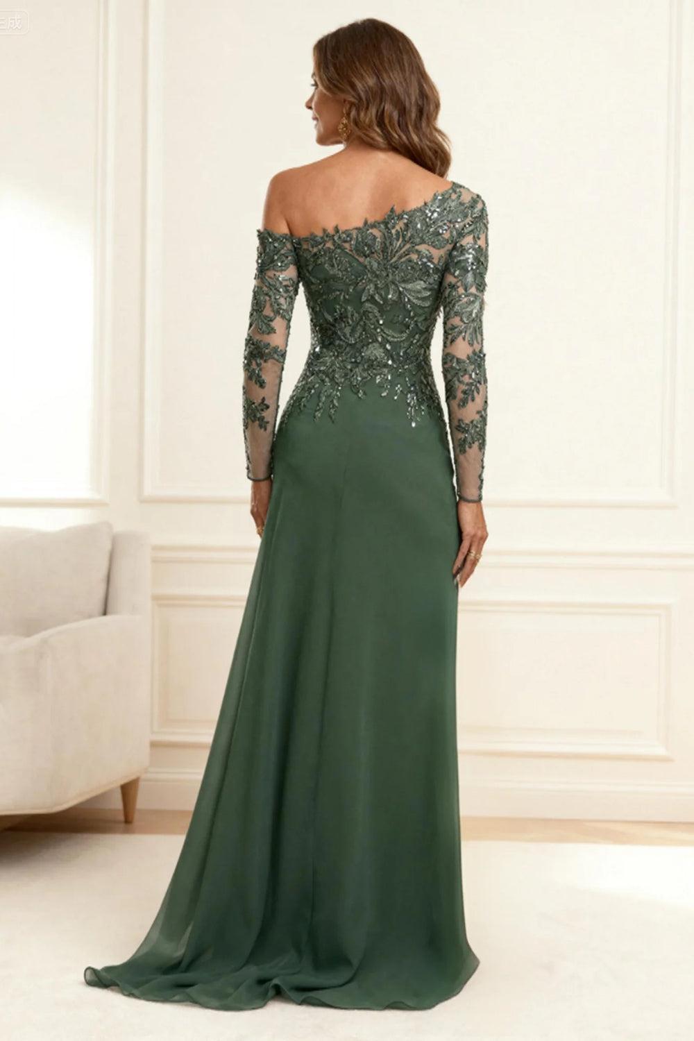 Dreamyannie Eucalyptus One Shoulder Sheath Floor Length Mother Of The Bride Dress
