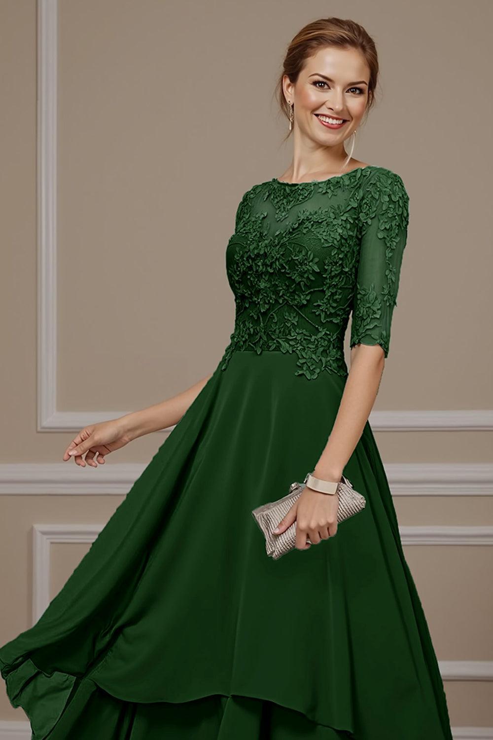 Dreamyannie Eucalyptus Ruffled A Line Ankle Length Mother Of The Bride Dress With Lace