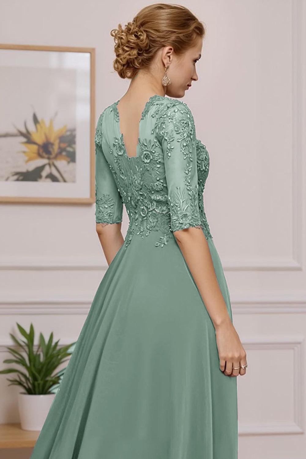 Dreamyannie Eucalyptus Ruffled A Line Ankle Length Mother Of The Bride Dress With Lace