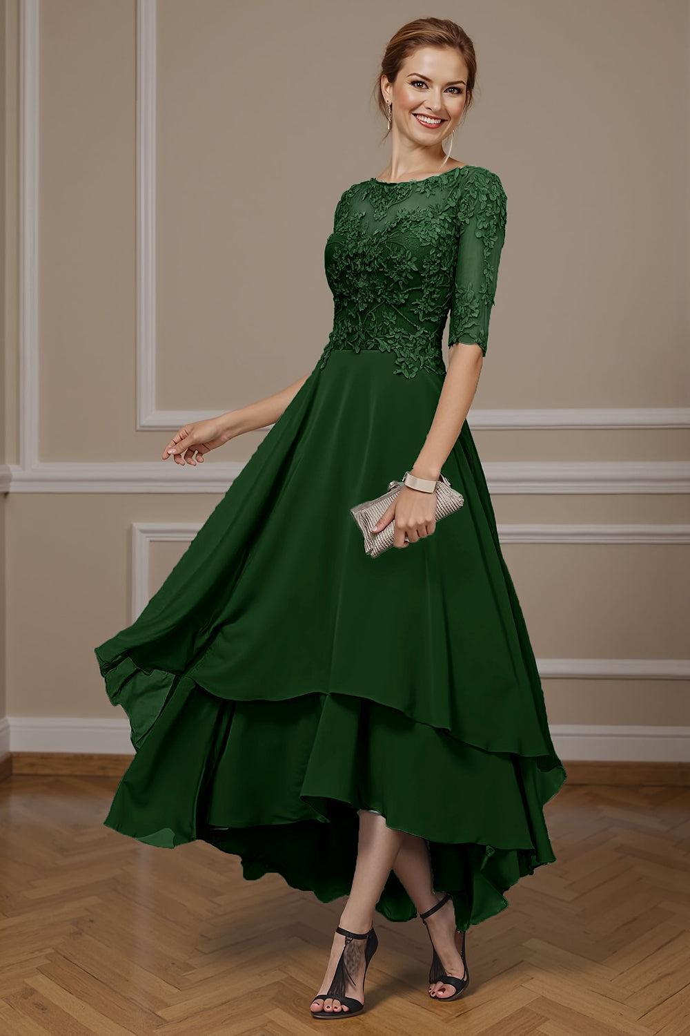 Dreamyannie Eucalyptus Ruffled A Line Ankle Length Mother Of The Bride Dress With Lace