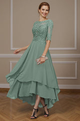 Dreamyannie Eucalyptus Ruffled A Line Ankle Length Mother Of The Bride Dress With Lace
