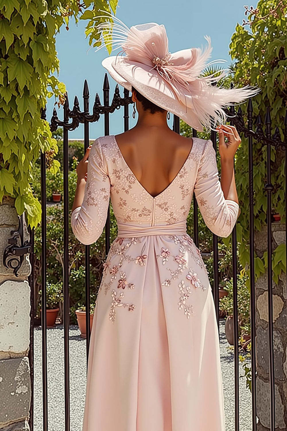 Dreamyannie Floral A Line Dusty Rose Midi Mother Of The Bride Dress With Sleeves