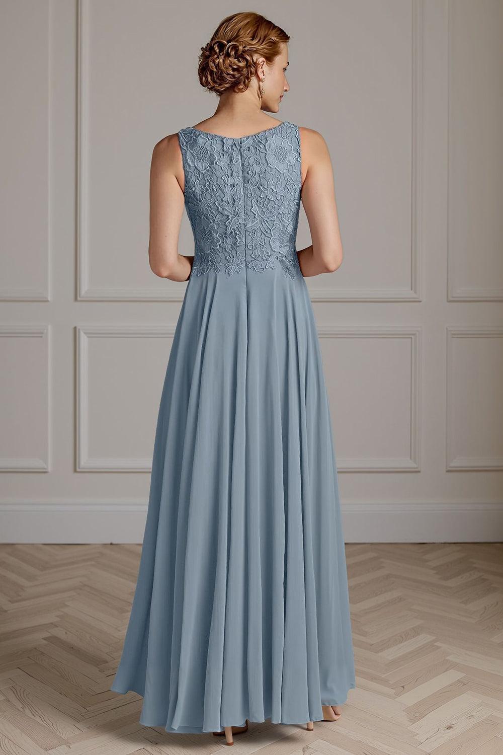 Dreamyannie Floral Dusty Blue A Line 2 Piece Floor Length Mother Of The Bride Dress With Jacket