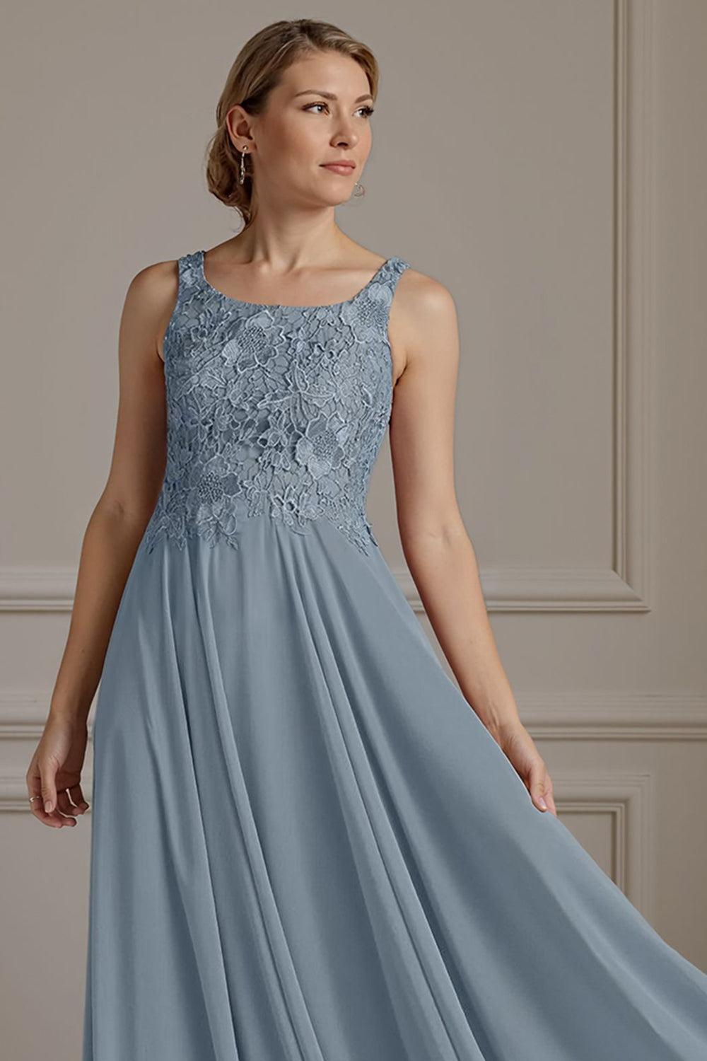 Dreamyannie Floral Dusty Blue A Line 2 Piece Floor Length Mother Of The Bride Dress With Jacket
