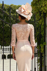 Dreamyannie Floral Dusty Rose Mermaid Midi Mother Of The Bride Dress With Sleeves
