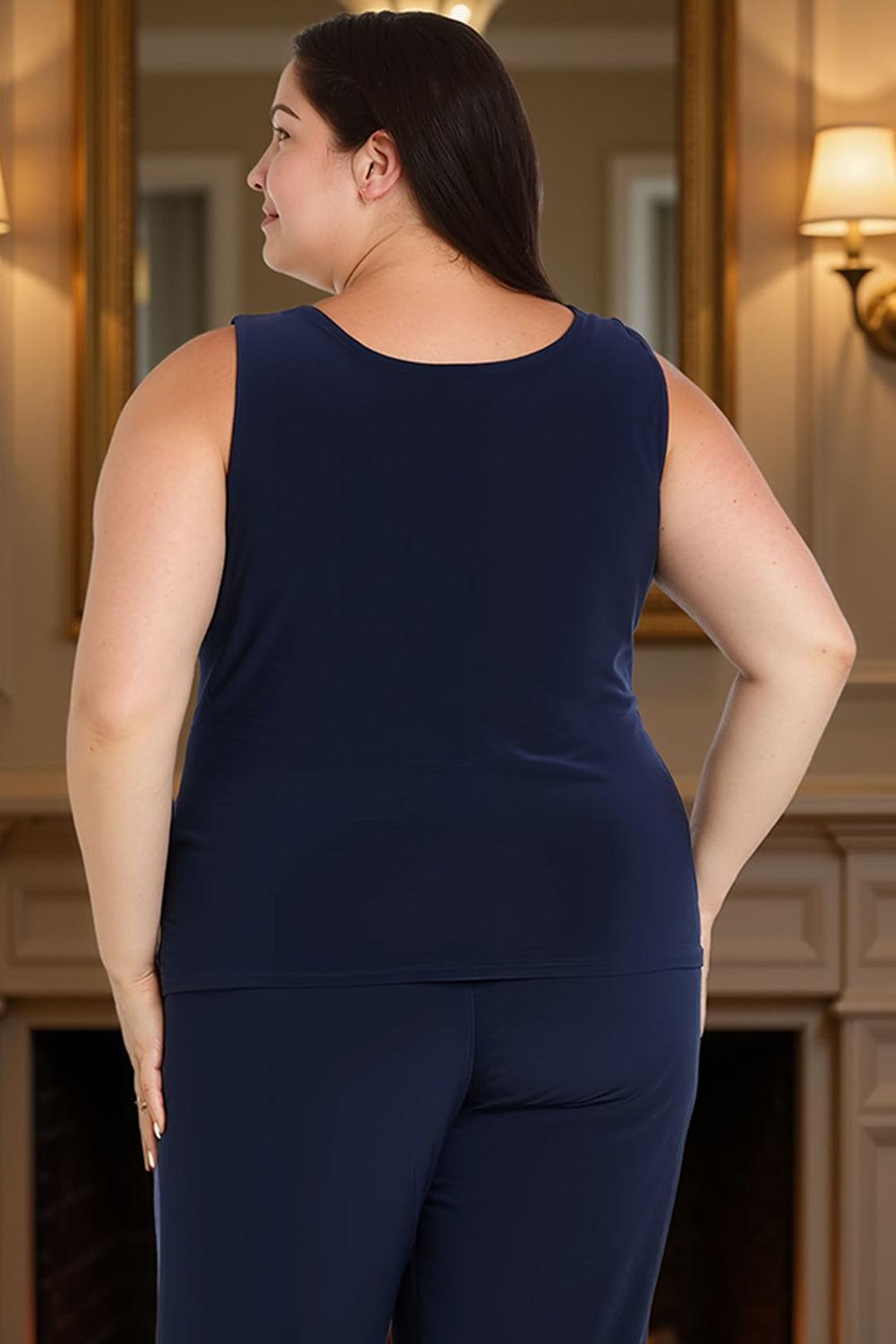 Dreamyannie Floral Navy Lace 3 Piece Plus Size Mother Of The Bride Pant Suits With Jacket