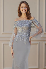 Dreamyannie Floral Silver Mermaid Off The Shoulder Floor Length Mother Of The Bride Dress