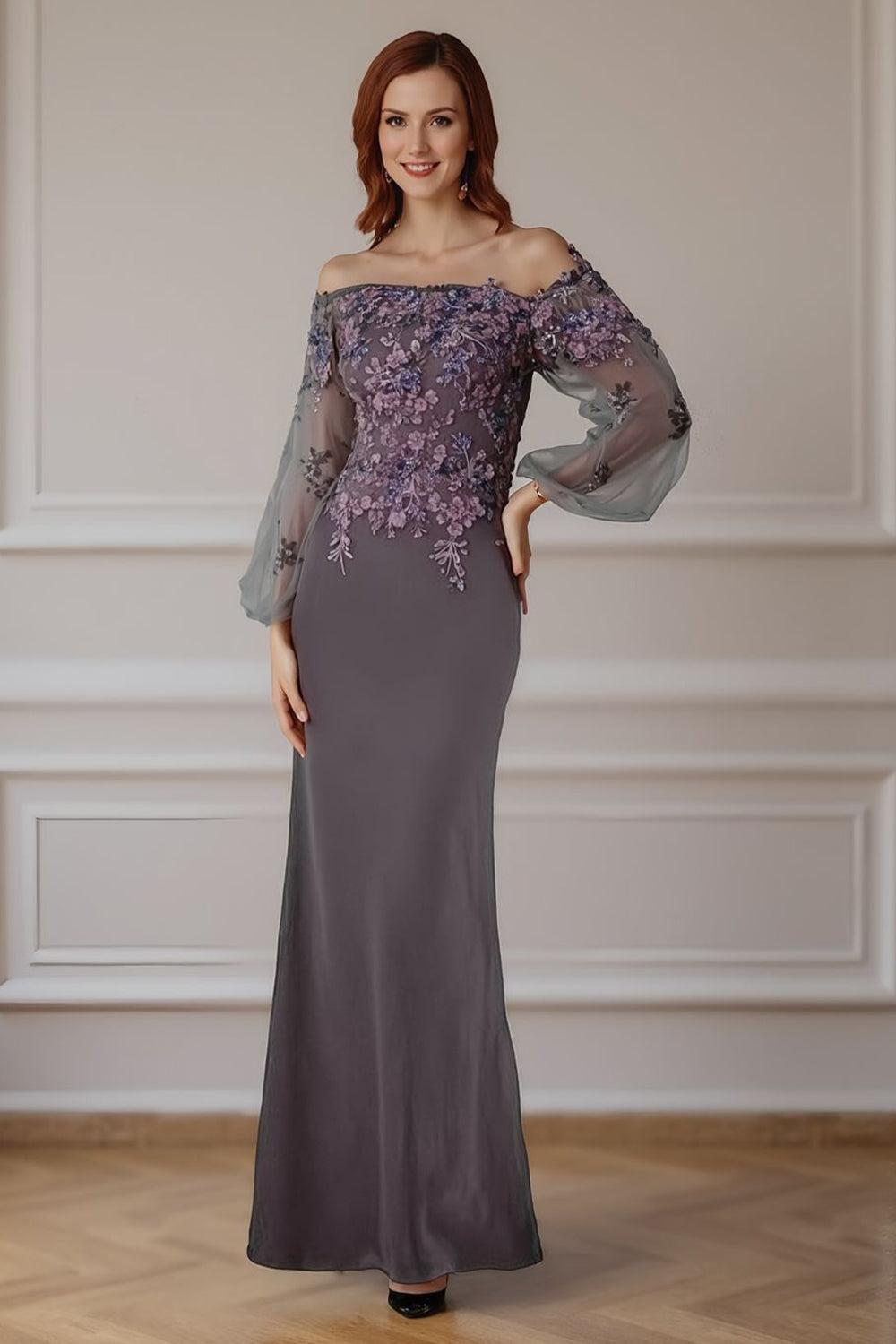Dreamyannie Floral Silver Mermaid Off The Shoulder Floor Length Mother Of The Bride Dress