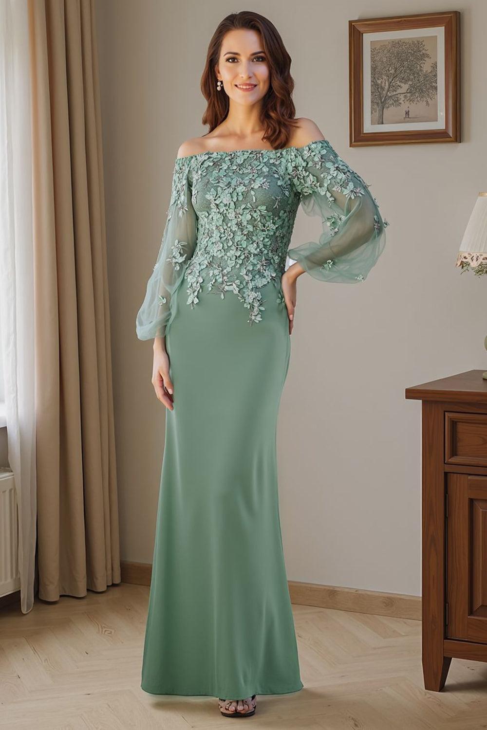 Dreamyannie Floral Silver Mermaid Off The Shoulder Floor Length Mother Of The Bride Dress