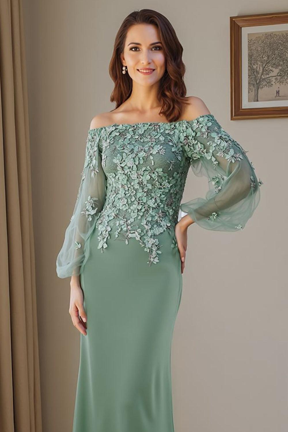Dreamyannie Floral Silver Mermaid Off The Shoulder Floor Length Mother Of The Bride Dress