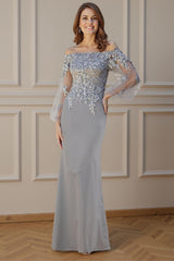 Dreamyannie Floral Silver Mermaid Off The Shoulder Floor Length Mother Of The Bride Dress